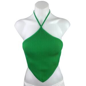 Aritzia Babaton Green Ribbed Knit Halter Sculpt Sleeveless Crop Top Size XS